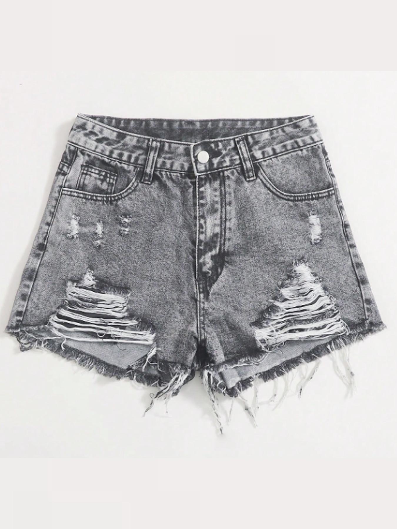 Women's  Ripped Button Front, Casual High Waist for Summer, Fashion Women's Bottoms for Daily Wear, Frayed Hem Shorts