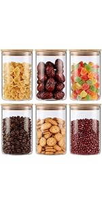 4-Pack Glass Storage Square Jars with Bamboo Lids Single 24 fl oz/720ml,Glass Canister Set, Airtight Containers for Kitchen Dry Goods, Coffee, Tea, Sugar,Flour ,Candy, Cookie, Spice