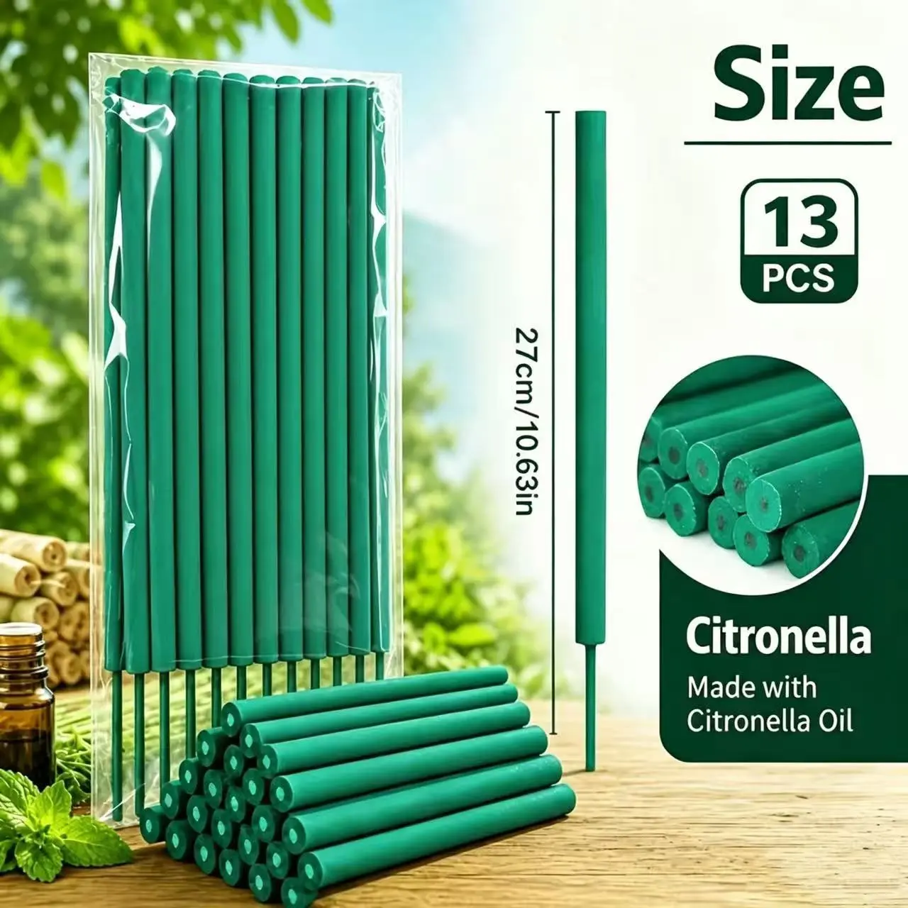 Garden Lemongrass Incense Stick 27cm, Long-Lasting Outdoor Citrus Fragrance, Perfect for Patios, Camps, and Gatherings, Burns 1.5-2 Hours