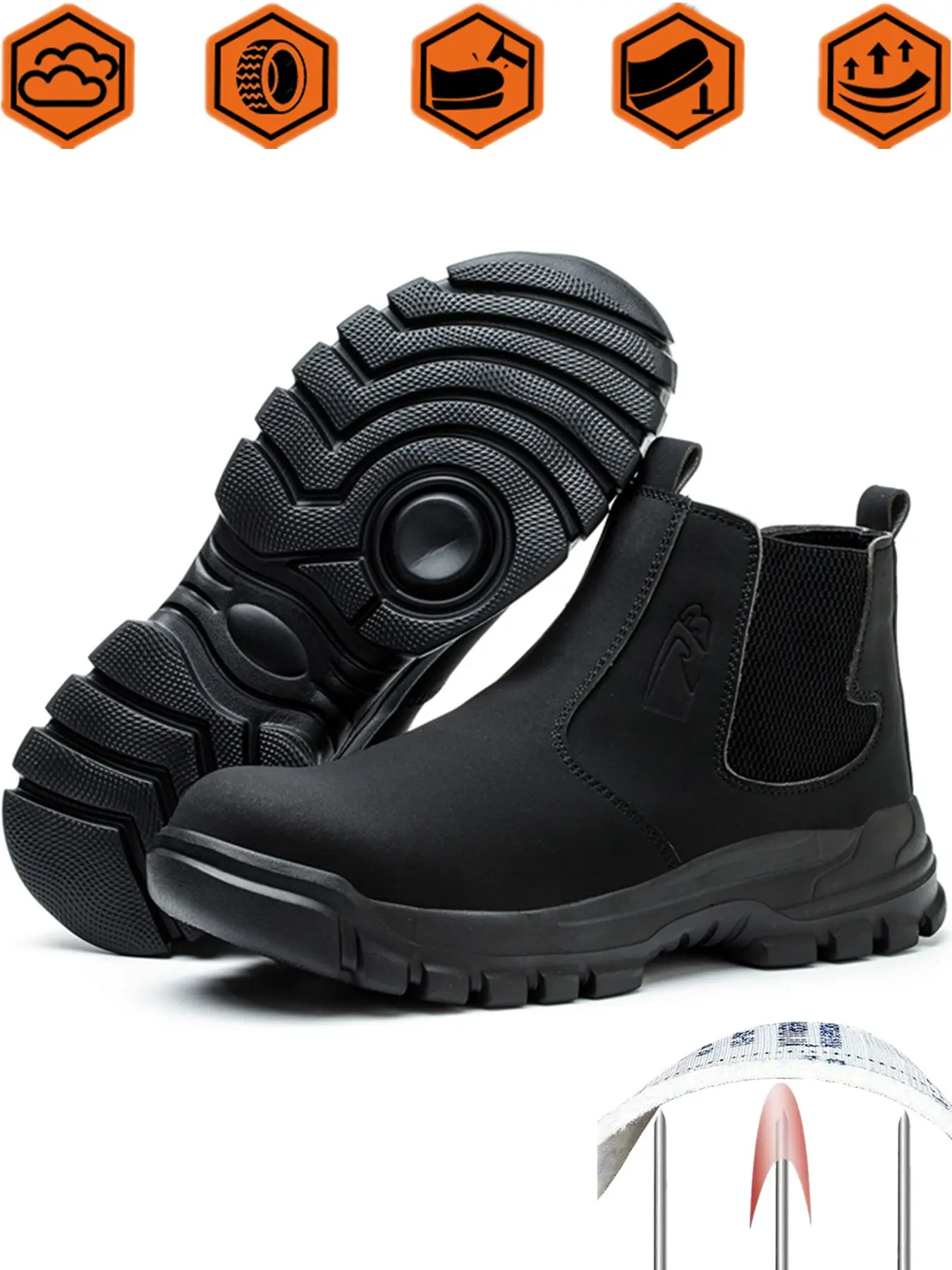 Unisex Safety Shoes, Waterproof Upper, Quick-On Design, Ideal for Warehouse, Workshop, Construction Sites, All-Season Casual Wear