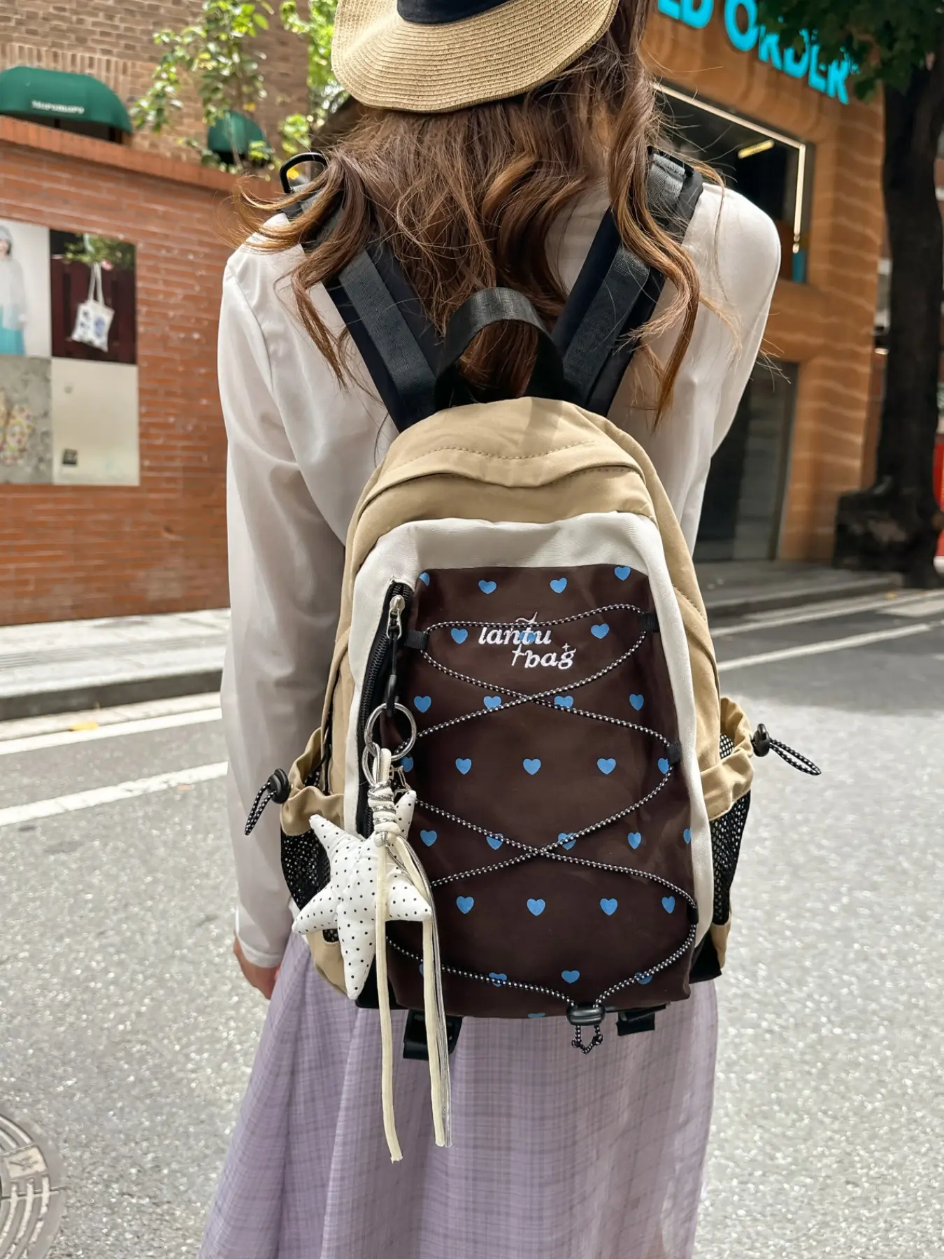 2026 Heart Pattern Backpack, Durable Waterproof Oxford Fabric, Embroidered Letters, Multiple Zippers, Lightweight Student Bag
