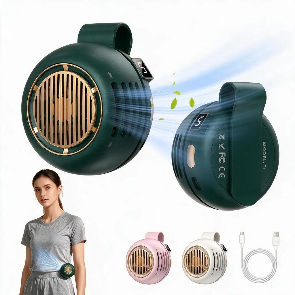 Mini Clip-On Personal Fan, 5 Speed Modes, Bladeless Quiet, Built-In Cells, Clip-On Mount USB Mobile Fan for Universal Electronics Accessories