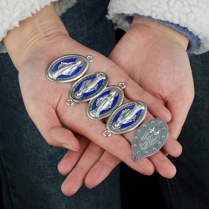 20 Pieces of Grace Mary Miracle Pendants - Blue Enamel Catholic Rosary Beads for Necklaces and Jewelry