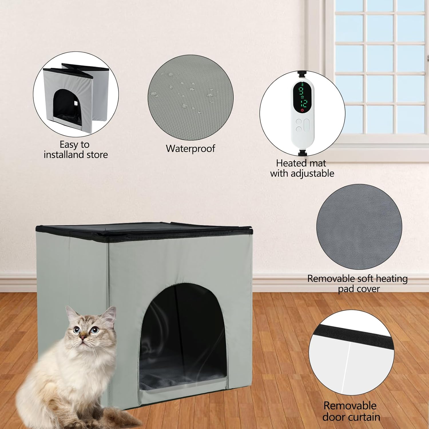 Foldable Timing Heated Houses for Indoor Outdoor Cats with Heated Mat, Outside Heated Bed Kitty Shelter (Modern-Upgrade) Foldable Timing Heated Houses for Indoor Outdoor Cats with Heated Mat, Outside Heated Bed Kitty Shelter (Modern-Upgrade)