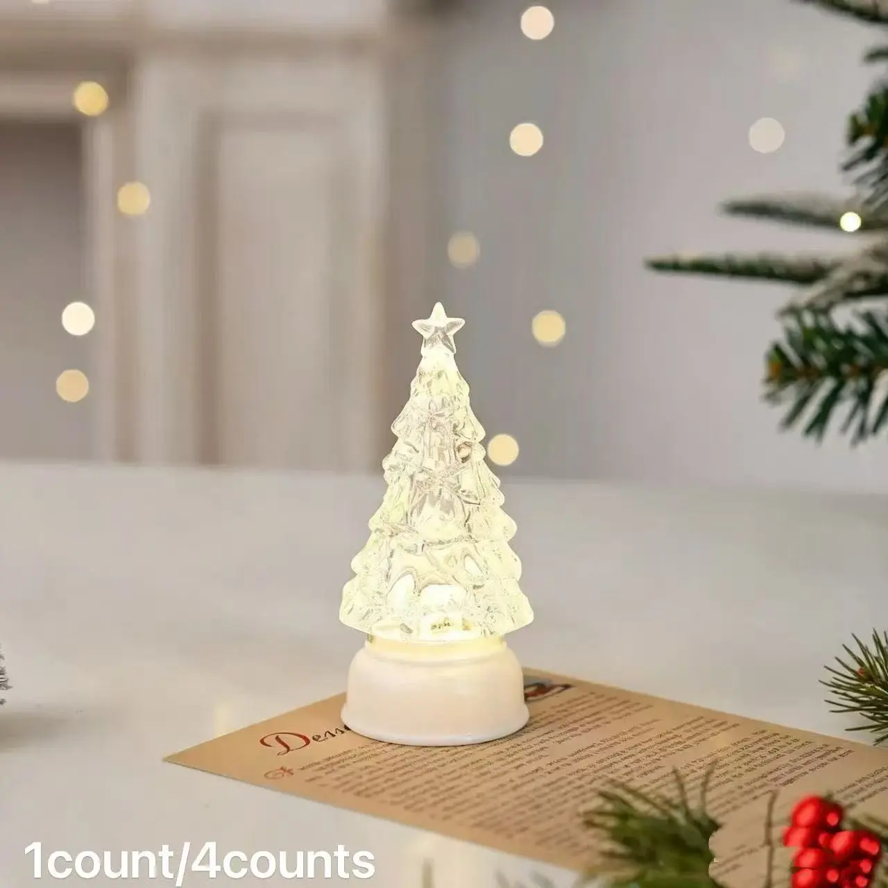 Crystal Christmas Tree Night Light, LED Party Decorative Lamp, Bedroom Bedside Lamp, Kids Gift, Small Ornament, Holiday Decoration
