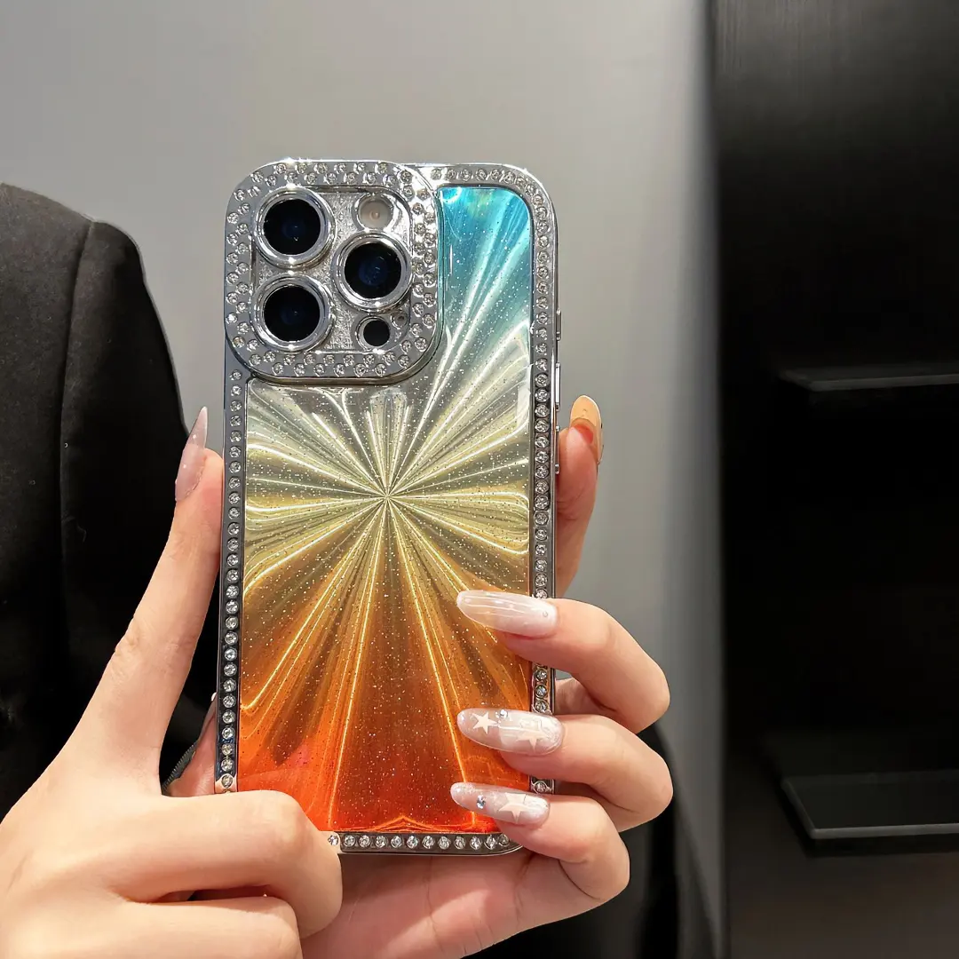 Electroplated Full-Diamond Resin Smartphone Case - Gradient Aurora Pattern, Enhanced Protection, Compatible with iPhone 17 Pro Max, 16, 15, 14, 13, Handheld