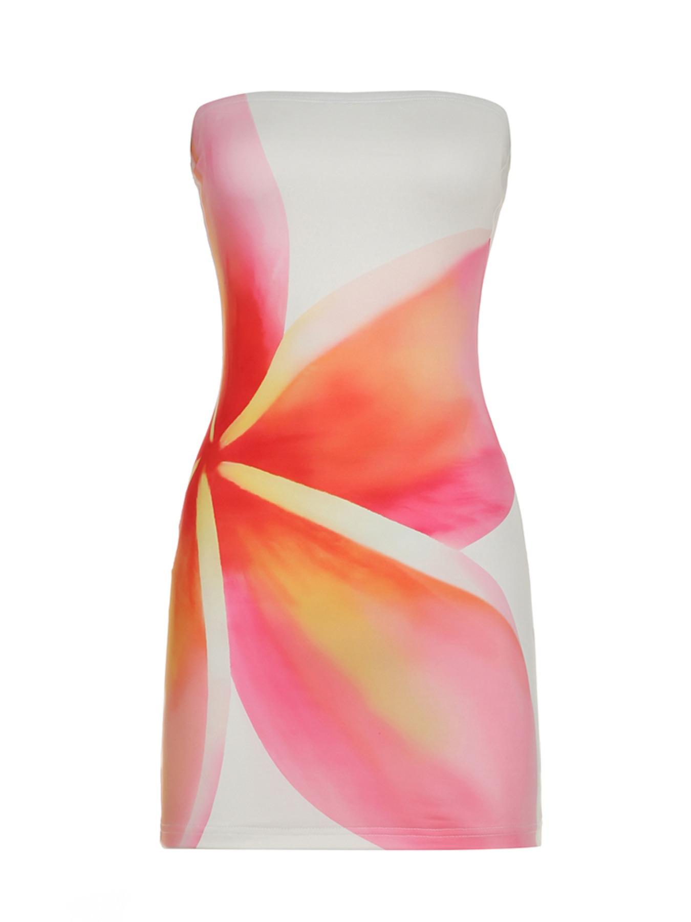 Women's Floral Print Tube Dress, Fashion Casual Strapless Sleeveless Short Dress for Holiday Vacation Daily Wear, Ladies Casual Bohemian Print Dresses for Summer