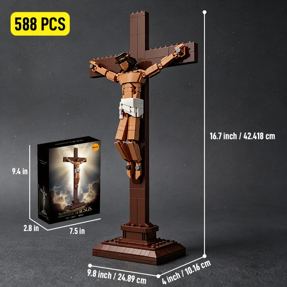 Cross Building Block Toy Set, Adult Assembly Display Model, Approx. Religious Theme Home Office Desk Decoration, Creative Gift for Christmas, New Year, Baptism, Confirmation & Father'S Day, Boxed Building Brick Toy Set