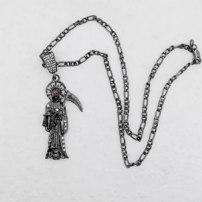 Santa Muerte Necklace Figaro Chain Santisma Muerte Pendant/Charm St. Jude Men's Women's Necklace