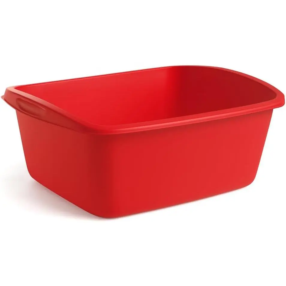 Heavy Duty 12 Quarts Plastic Wash Tub Dishpan Basin Foot Bath for Soaking Feet, Laundry Hand Wash Bucket, Dish Pans for Washing Storage Cleaning Supplies, Made in USA (Red)