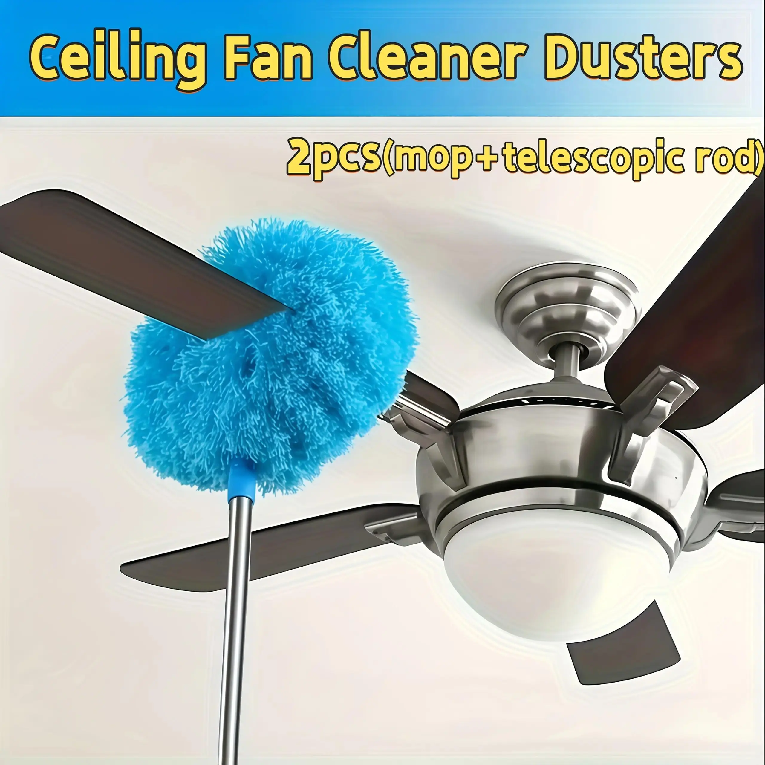 Extendable Ceiling Fan Duster with Long Handle, Microfiber Flexible Dust Mop, Removable Washable Brush Head for High Ceilings, Walls, Blinds, RV & Hard-to-Reach Areas