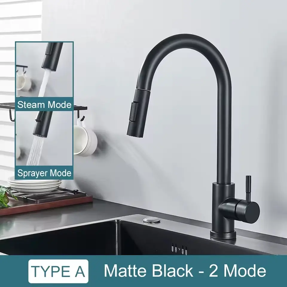 Pull Out Kitchen Faucet, Two Function Single Handle Kitchen Mixer, Hot and Cold Water Taps Deck Mounted Kitchen Tap