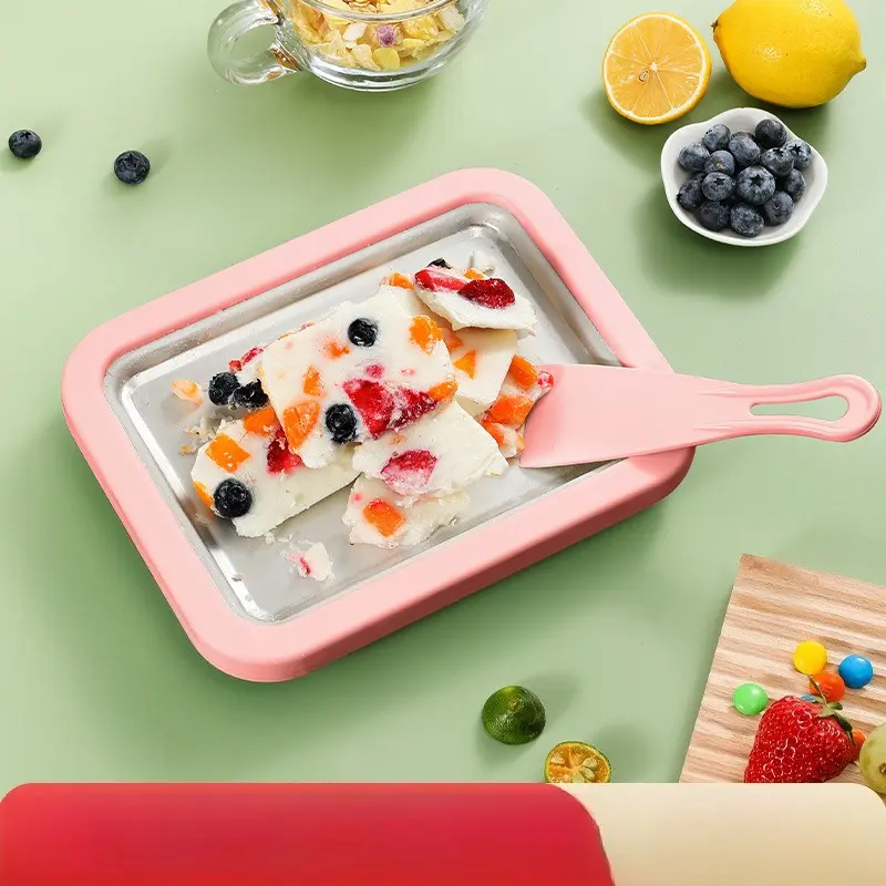 Portable Rolled Ice Cream Making Kit, Mini Cold Plate Set with Dual Scrapers for Family Fun and Daily Homemade Dessert Production, 2‑In‑1 Dessert Kit, Diy Frozen Treats