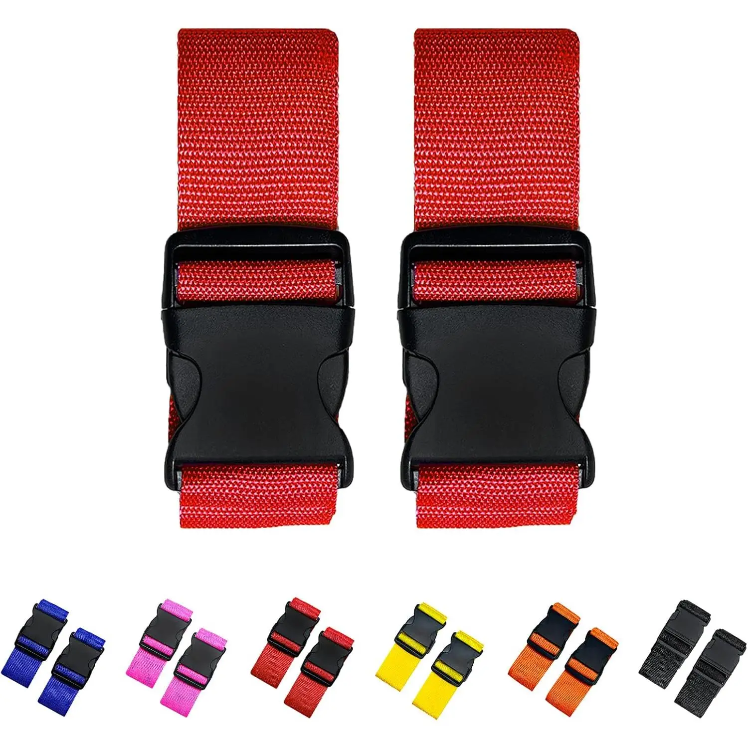 2 Pack Suitcase Straps, Bright Color Adjustable Luggage Belts, TSA Approved (Red)