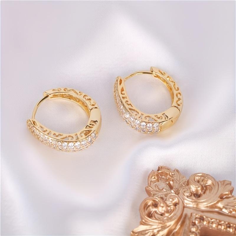 Full Sparkling Zirconia Inlaid Golden Hoop Earrings Exquisite Women Earrings Retro Elegant Style Wedding Engagement Jewelry Female Gift