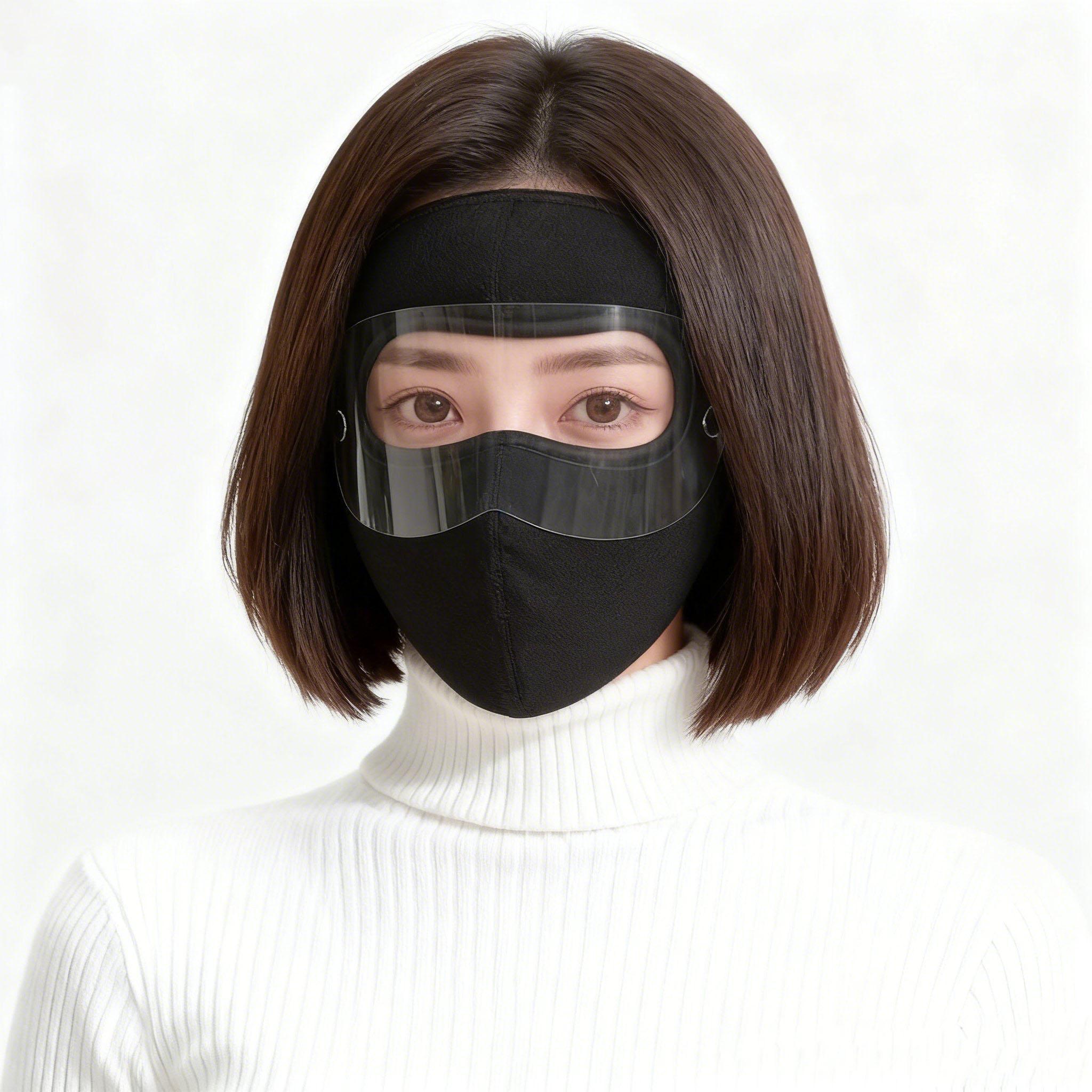 Winter Warm Face Cover with Removable Eye Shield Thick Fleece Lined Full Face Mask for Men Women Outdoor Cycling Motorcycle Riding Cold Weather Pink Black