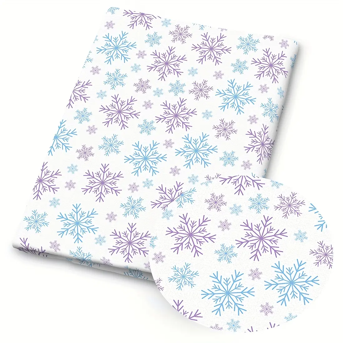 1pc of Christmas Snowflake Print Fabric—size 59x19.68 Inches (150x50cm), Featuring a Blue-Purple Winter Snowflake Pattern. This Fabric Is Ideal for DIY Dolls and Craft Enthusiasts, Suitable for Creating Clothing, Tablecloths, Aprons, and Other Fabric