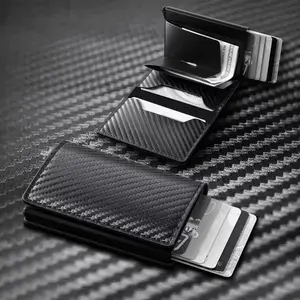 【Father's Day Gift】Slim Carbon Fiber & Aluminum Card Holder for Men, Auto Pop-up Credit Card Wallet. Ultra-thin durable metal casing, sleek modern pocket accessory for daily card storage, travel use and casual everyday carry