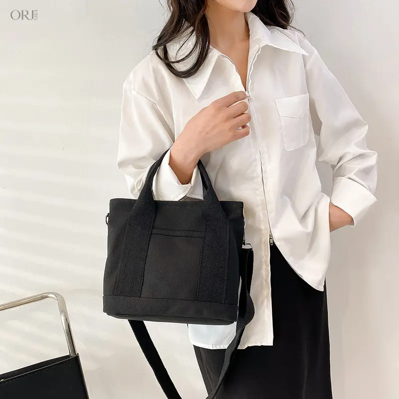 Women's Mini Solid Color Canvas Tote Bag - Cute Lightweight Daily Use Bags with Handheld Grip, Open Top, Urban Simplicity, Easy Cleaning, Compact Fashion Purse for Office