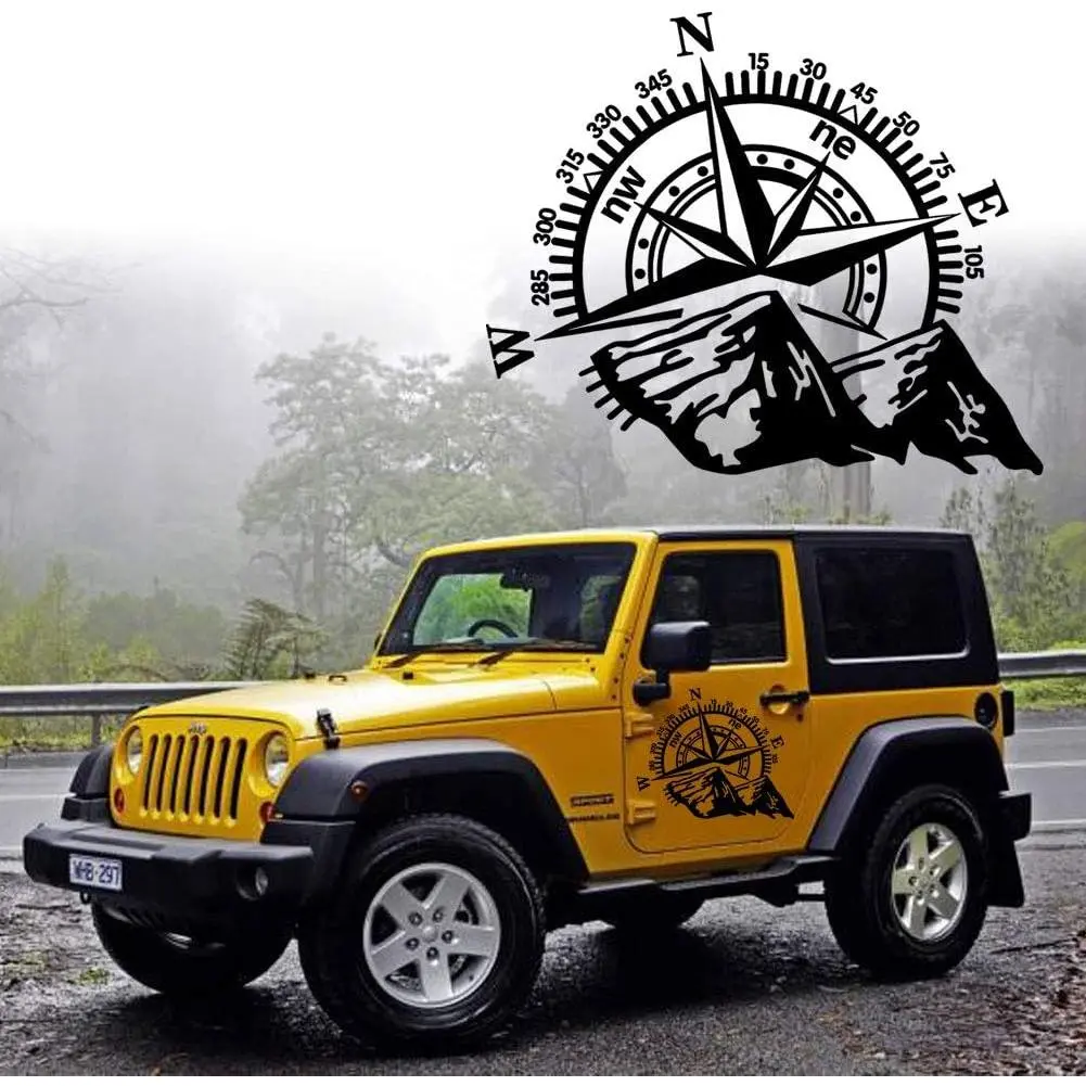 21''x17.3'' Mountain Compass Stickers Decal  Car Hood Auto Body Side Door Compass Graphics Car Stickers Waterproof Vinyl Stripe Decal Sticker Off-Road Vehicles (Black)