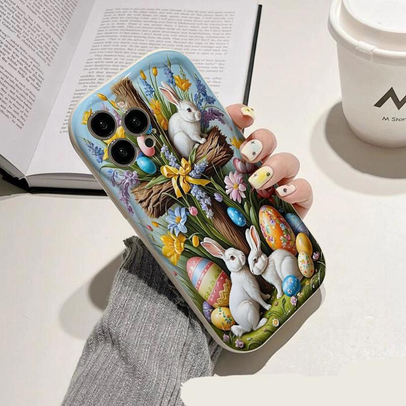 Phone case/cover, Easter bunny and egg phone case for Apple phones, cute 2D cartoon design, compatible with iPhone 17, 16, 15, 14, 13, 12, 11 Pro Max, XS, XR/8/7 and 6. Perfect birthday gift, holiday gift, Valentine's Day gift.