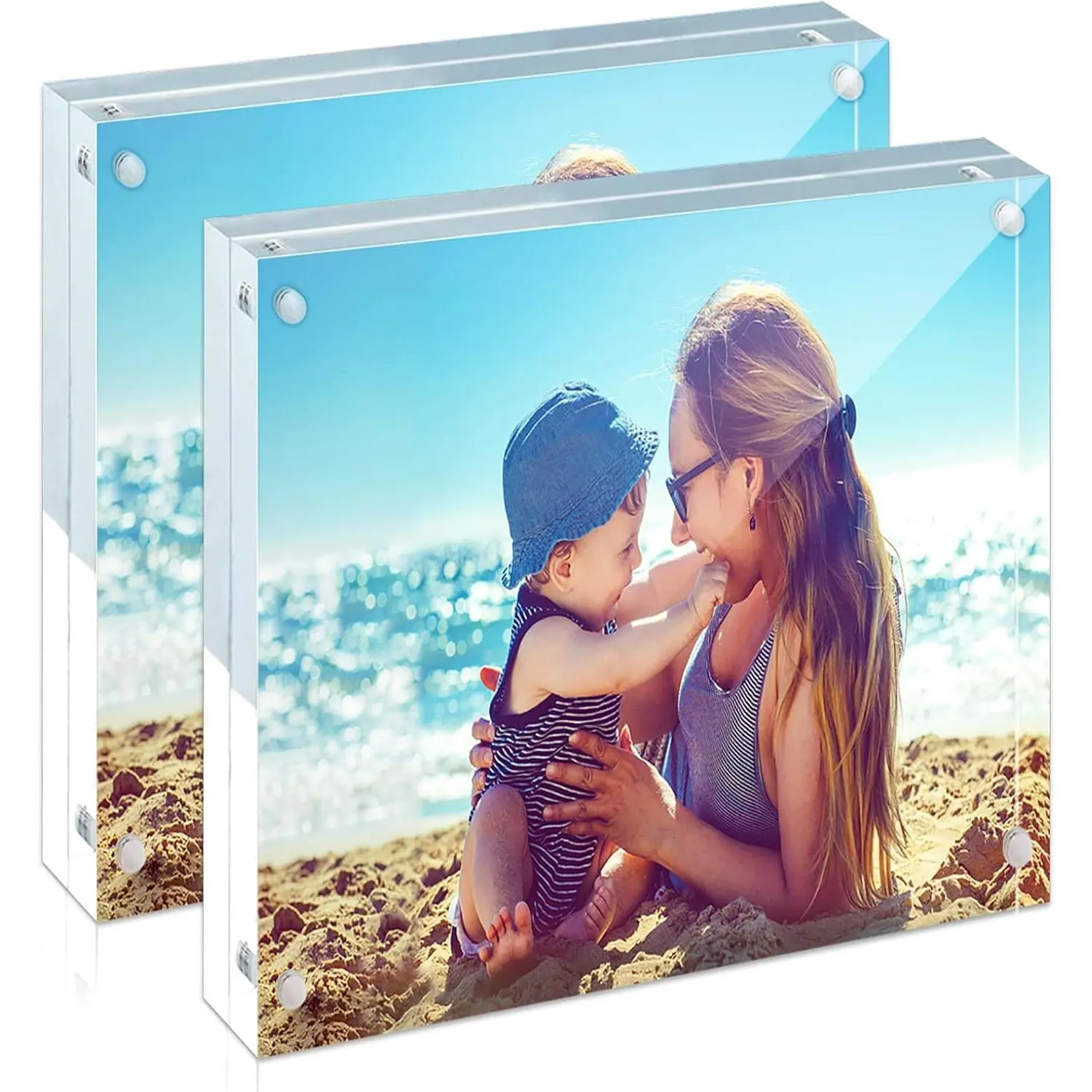 Frames, 2 Pack 4x4 Frameless Clear Picture Frame, 20mm Thicker, Double Sided , Free Standing Desktop Display