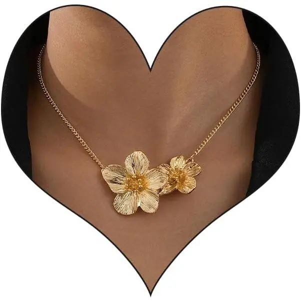 Baby's Chunky Gold Flower Choker Necklace - Layered Chain, Floral Pendant, Statement Pieces, Choker Length, Wedding Party Costume Jewelry for Baby Girls