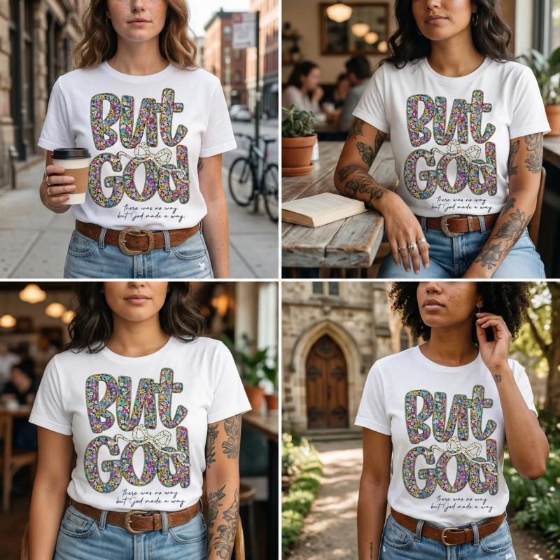 Women's Flowers Floral But God Women Shirt, Christian Clothingcotton Tee, Gift for Her, Jesus Apparel, Religious Top Comfort Summer Womenswear oversize Tee FASHION  Printed T-shirt