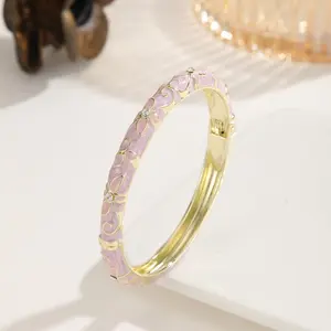 Vintage Enamel Bangle, Cubic Zirconia Elegant Bracelet, Exquisite All-Season Jewelry, Perfect Gift for Girls & Women
