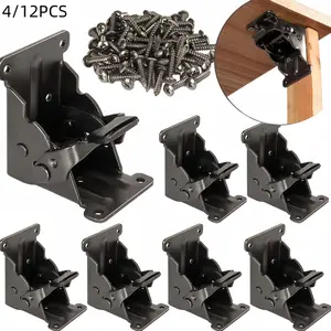 4/12 pieces of folding hinge bracket, 0-90 degree folding table leg bracket, heavy-duty locking extension support bracket, black folding self-locking hinge (with screws), suitable for table legs, chair legs and bed legs.