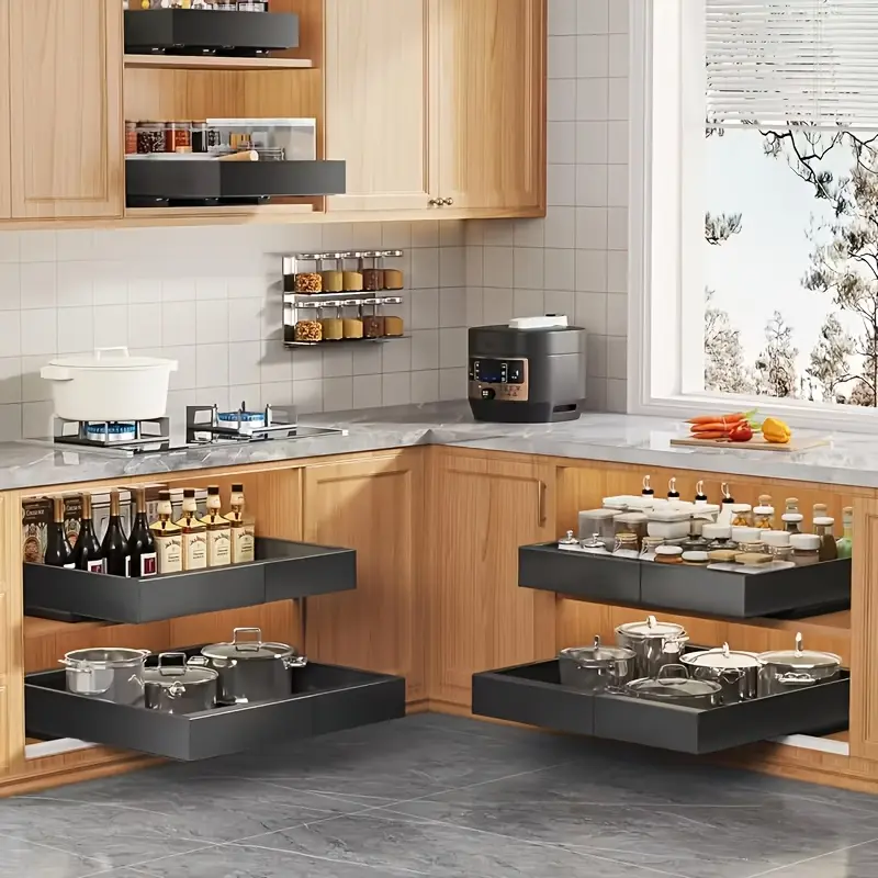 Pull-Out Cabinet Organizer - Carbon Steel Sliding Drawer Shelf, Minimalist Decluttering Functional Rack for Kitchen Daily Storage, Single Unit Indoor Use Home Organizer, Solid Metal
