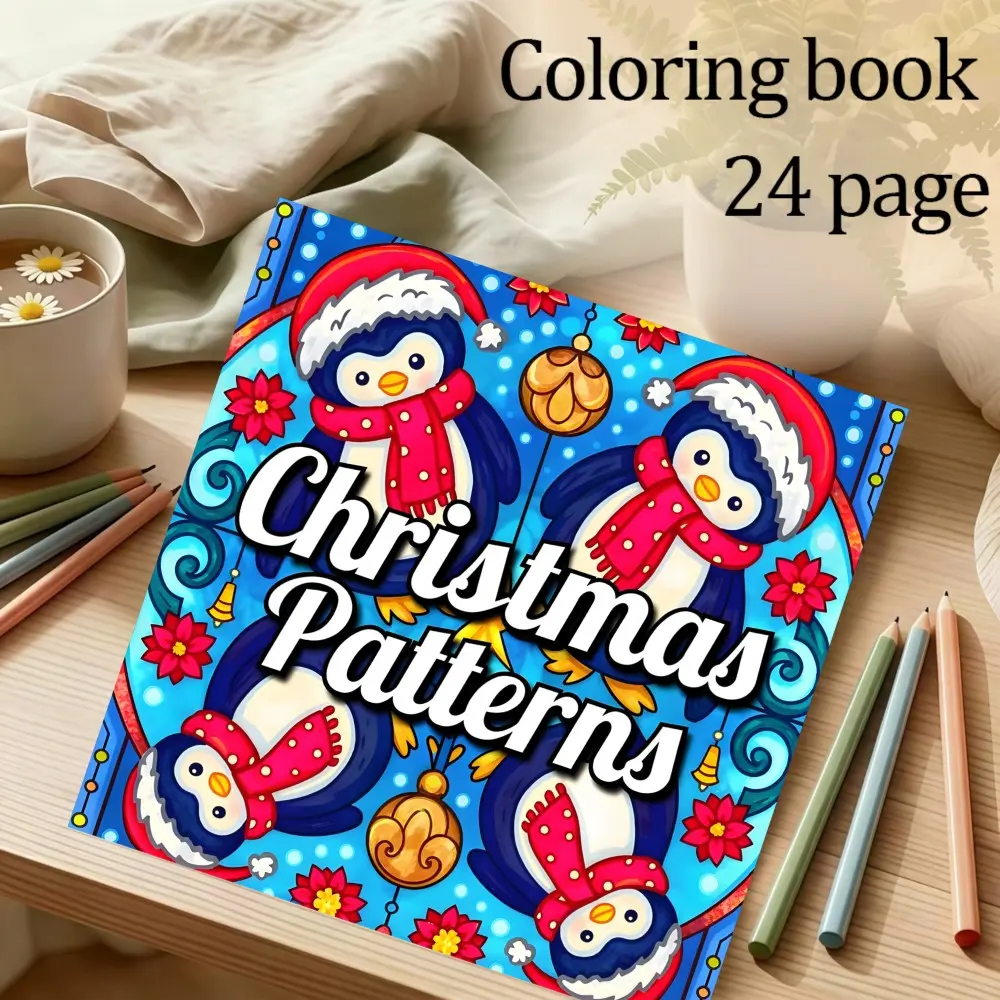 Christmas Theme Coloring Book, 24 Simple Stress-Relief Designs, 7.9in X 7.9in Size, Thick Paper, Hand-Drawn Patterns, Perfect Gift
