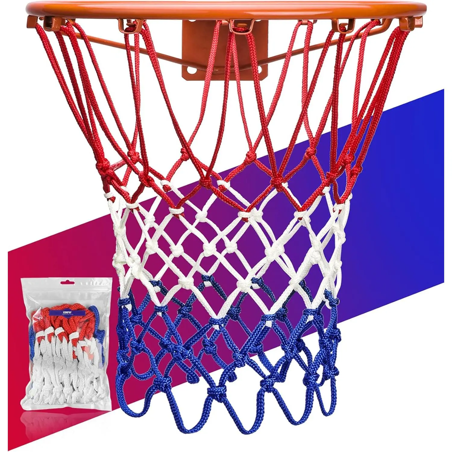Basketball Net  Heavy Duty, 2023 Professional -Court Quality [6.88Ounce], Fits Outdoor Indoor Standard Rim,  Weather Anti Whip -12 Loops (Red White Blue)