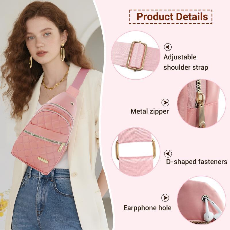 Solid Color Quilted Fanny Pack - Casual Zipper Chest Belt Bum Bag, Adjustable Sling Bag for Daily Use, Lightweight & Waterproof