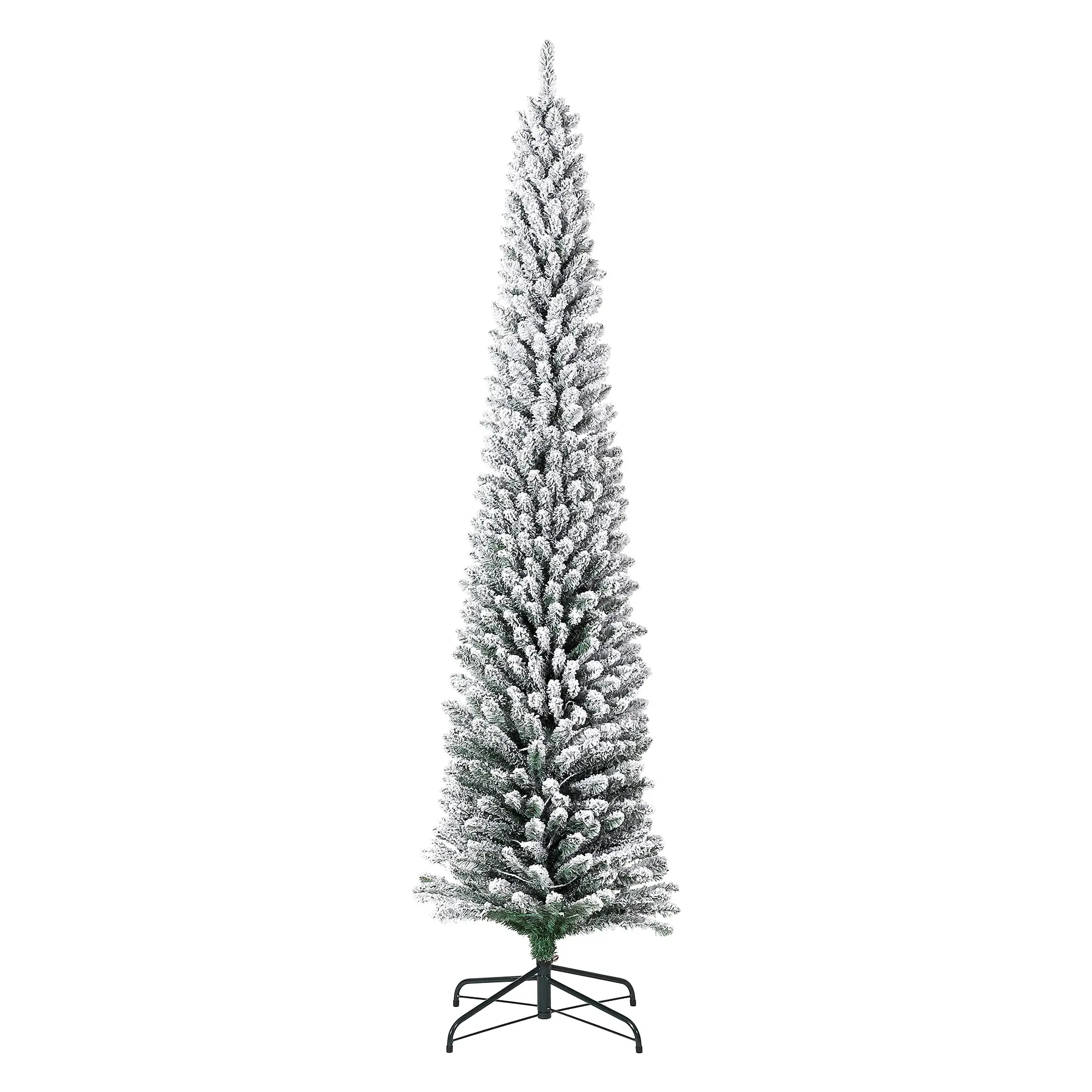 7.5/6 ft Flocked Snow Christmas Tree with Metal Stand | Premium Green & White Artificial Xmas Tree Skinny Xmas Tree with Stand Perfect for Home, Shops and Holiday Decoration