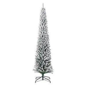 7.5/6 ft Flocked Snow Christmas Tree with Metal Stand | Premium Green & White Artificial Xmas Tree Skinny Xmas Tree with Stand Perfect for Home, Shops and Holiday Decoration
