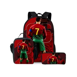 Football star red and green printed backpack three-piece set, including lunch bag, pencil case, Modern Backpack