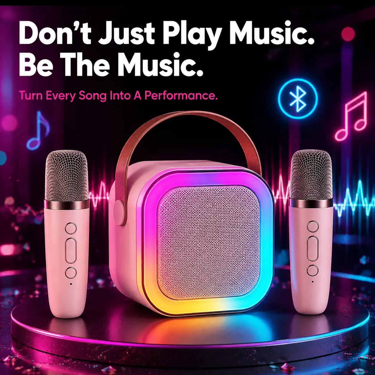 K12 Mini Karaoke Wireless Audio Speaker, Rechargeable Podcast Bundle with Bluetooth Ribbon Mic & Hands Free Microphone Holder, Portable Entertainment Gear for Outdoor Camping and Home Singing mikerophone mic gaming hands free live usb v8s dynamic Guitar