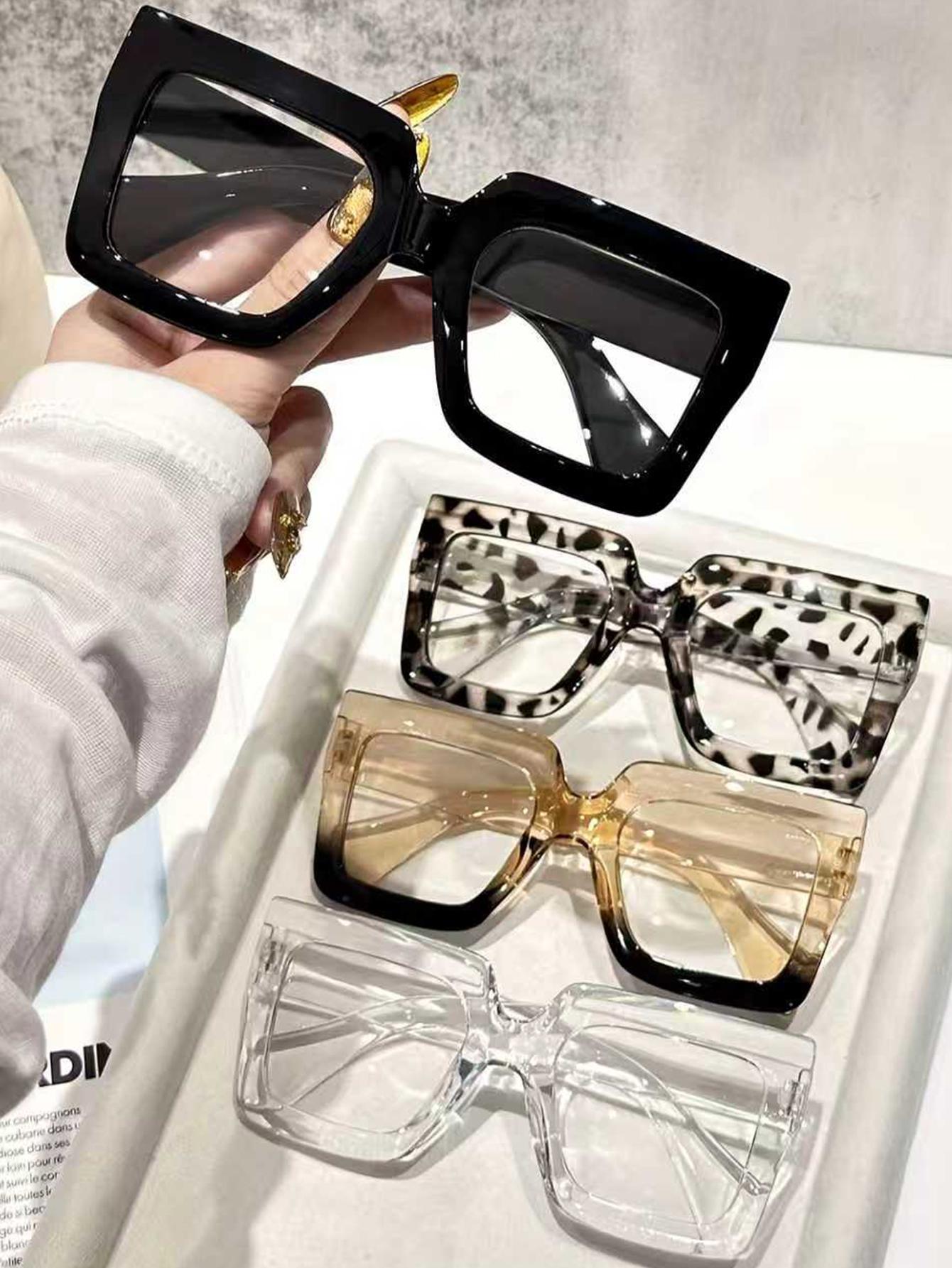 4Pcs Oversized Rectangular Frame Glasses Set Multicolor Frames Clear Lenses Women Men Daily Wear Holiday Styling Lightweight Comfortable Eyewear