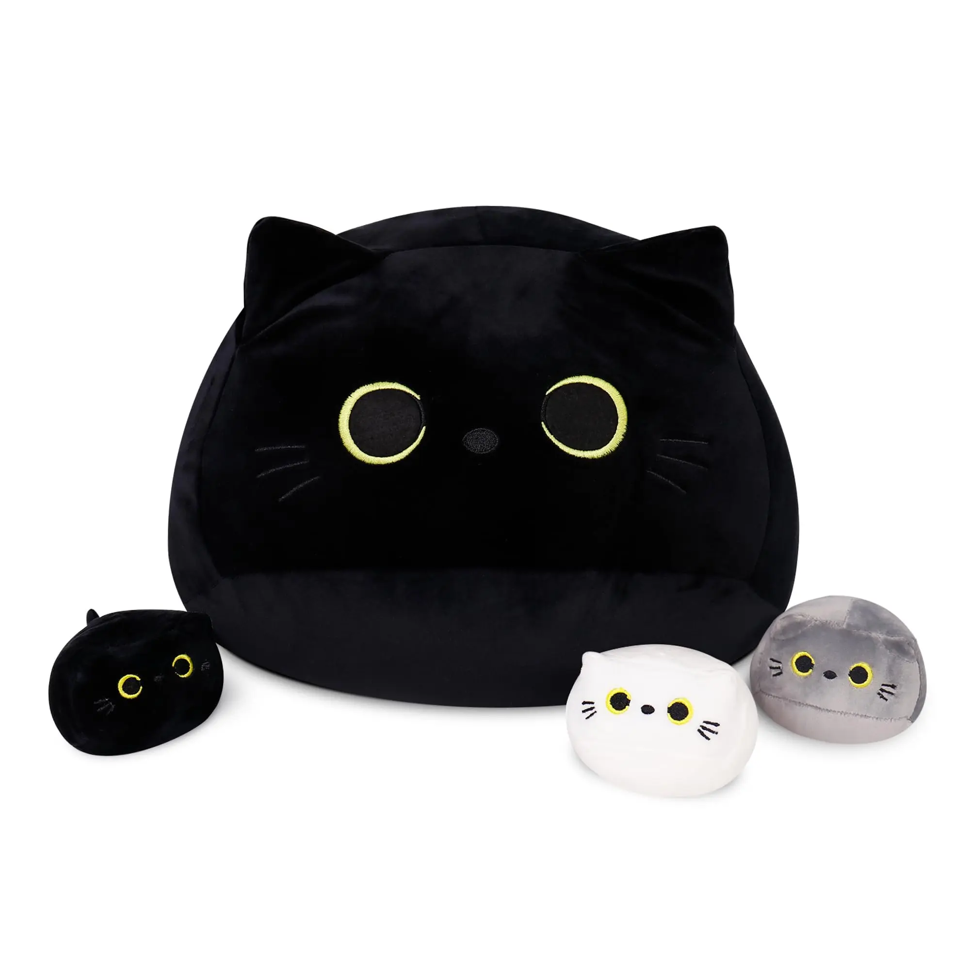 WeBingo 4Pcs Black Cat Plush Toy, 16" Giant Cat Stuffed Animal Plushies Pillow Kids Home Decor