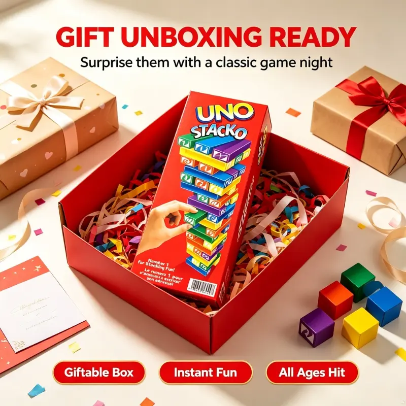 UNO Stacko Portable Stacking Block Tumbling Tower Game Educational Balance Logic Toy Birthday Christmas Present For Kids Teenagers Adults