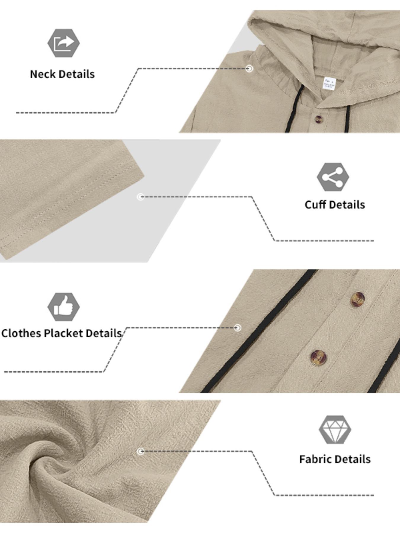 Men's High-Quality Linen Hooded Two-Piece Set, Casual Loose Fit Breathable Fabric Long-Sleeve Blouse & Wide Leg Pants for Beach Vacation