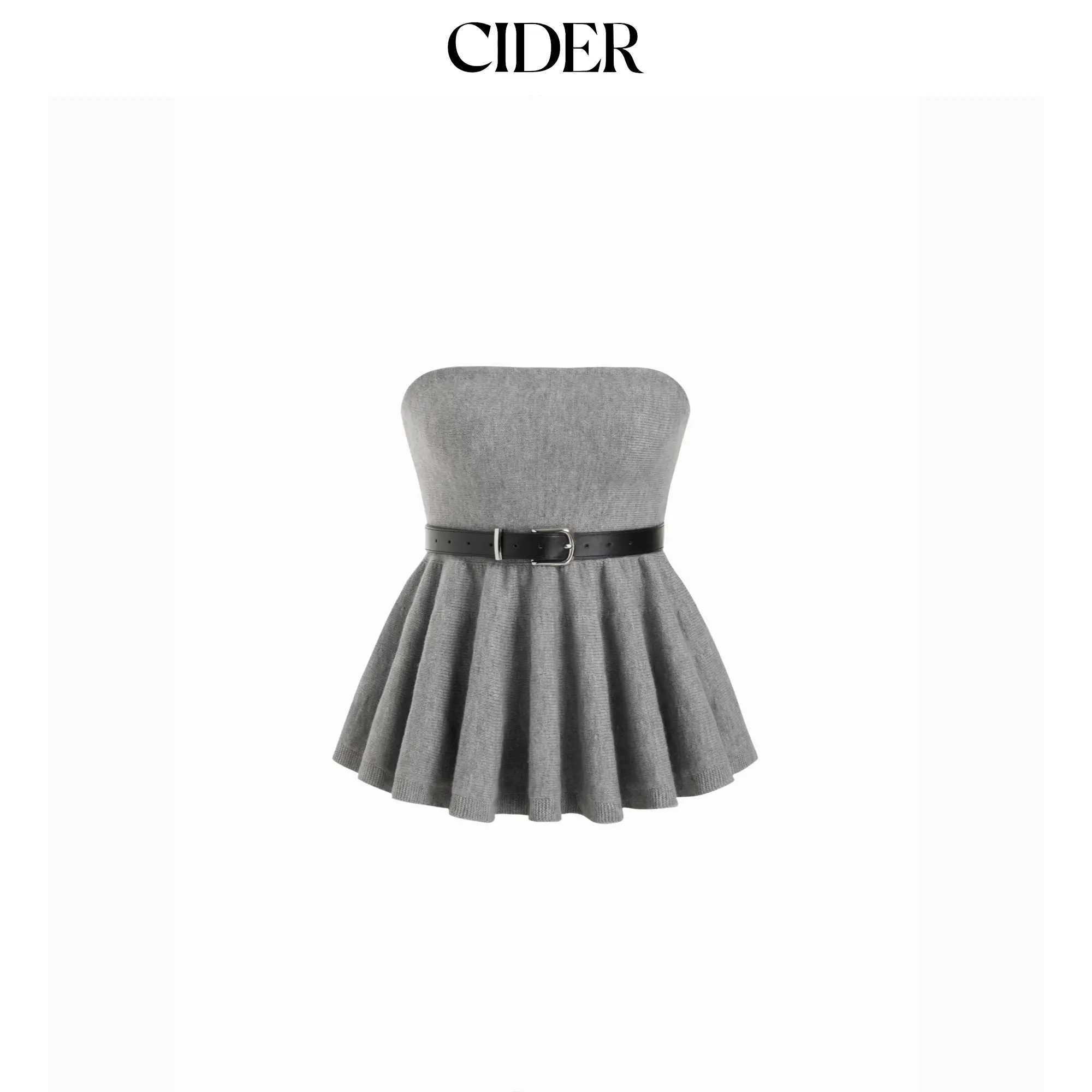 Cider Knit Strapless Ruffled Peplum Crop Top With Belt