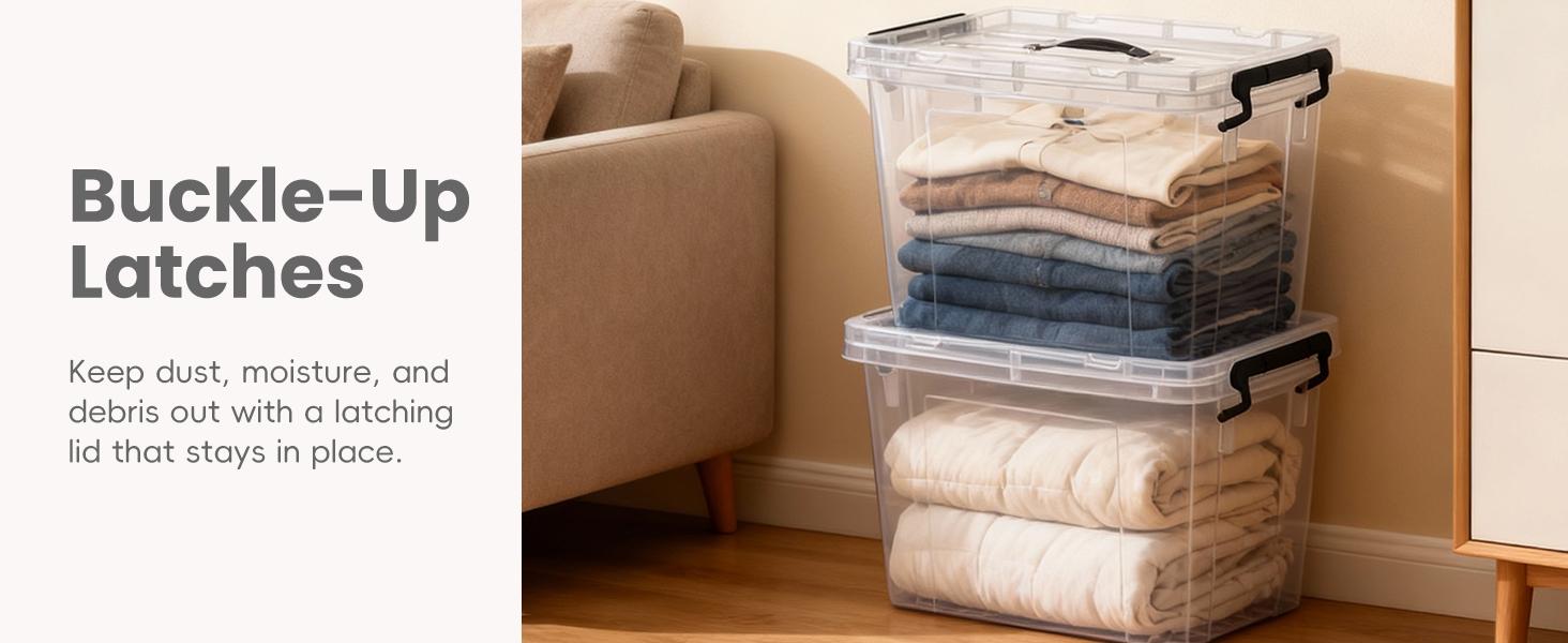 4/6-Pack 10/25 Qt Clear Storage Bins with Lids – Stackable Plastic Organizer for Home, Office & Garage – Heavy-Duty BPA-Free See-Through Containers with Secure Latches & Handles