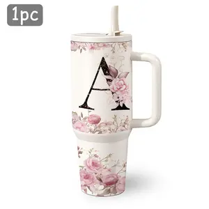 1 Pc 40 Oz Multicolor A-Z Letter Design, Double Wall Tumbler, Thermo Tumbler, With Lid And Straw, Keep Warm 12h And Ice 24h, Insulated, Outdoor Stainless Cup, For Home Kitchen Or Office Use
