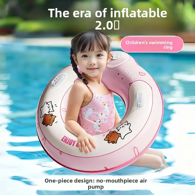 Children's Inflatable Swimming Ring Double Layer PVC Adult Version Thickened with Handles Outdoor Sports Lifebuoy Press-to-Inflate Swimming Ring for Adults and Chldren Aged 10 and Above Unisex Underarm Portable Equipment