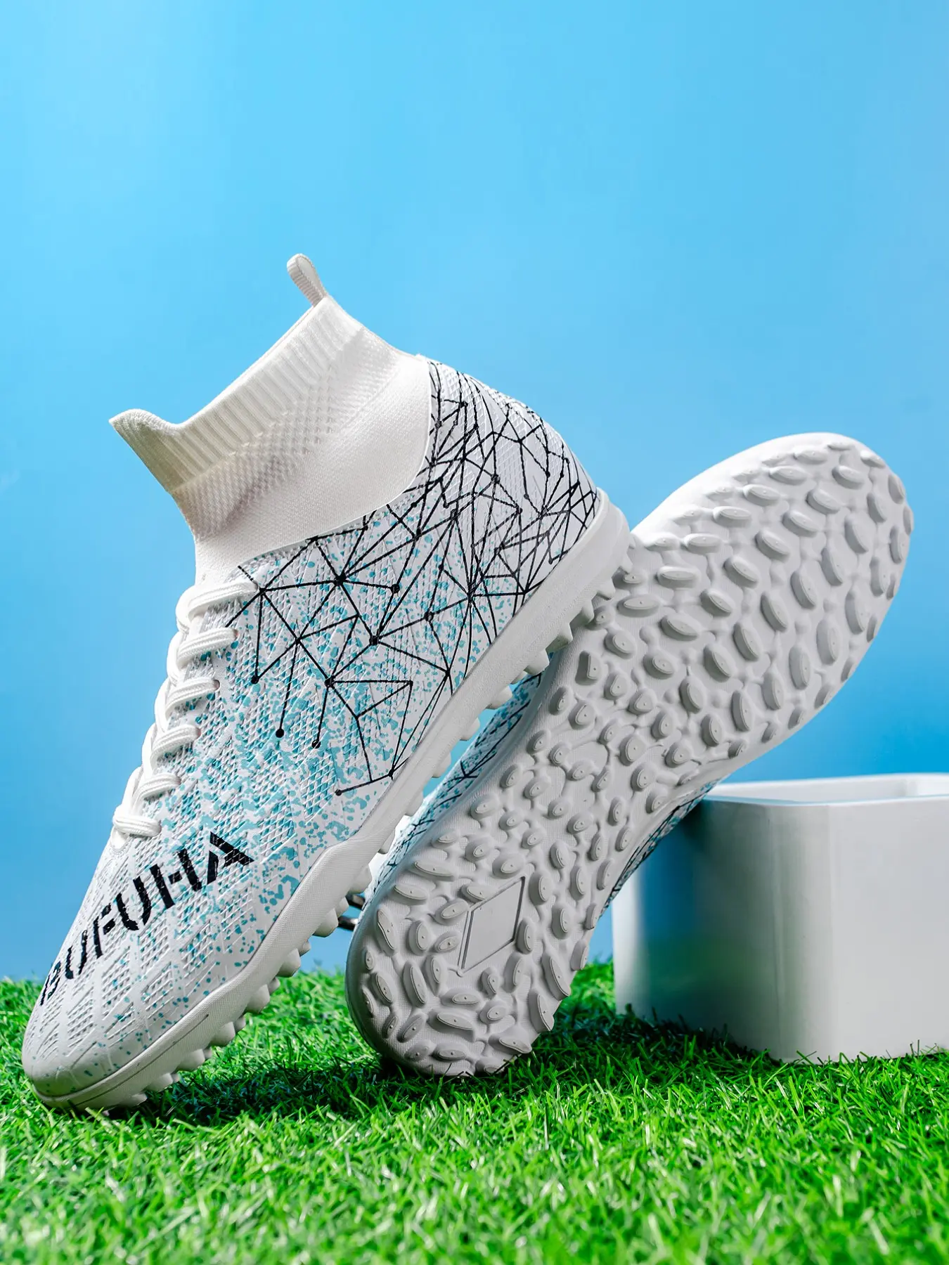 Unisex High Top Soccer Cleats, TF Studs, PU Leather, Rubber Sole, Sporty Style, All Seasons, Sizes 35-46, Indoor/outdoor Training, Soccer Boots