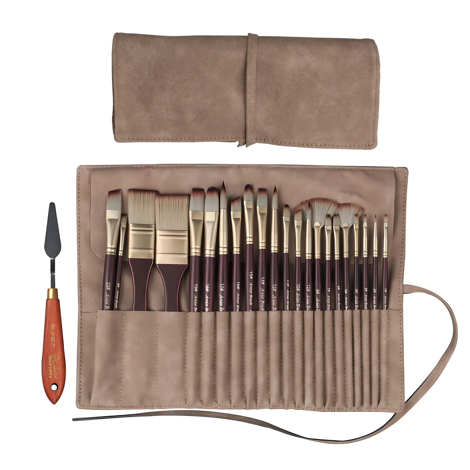 24-Piece Paint Brushes Set, Nylon Bristle Artist Brushes with Aluminum Ferrule, Professional Painting Kit for Oil Acrylic Watercolor Gouache, Wood Case Box Storage