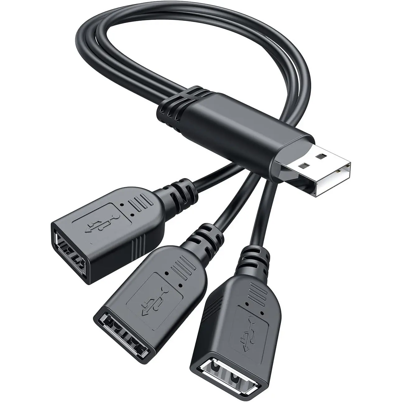 USB 1 to 3 Splitter, USB 2.0 A Male to 3 USB Female Jack Y Splitter Hub Power Cord Extension Adapter , Black