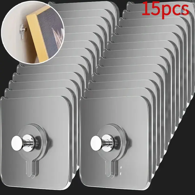 15PC No-Drill Strong Adhesive Hooks with 6x6 Acrylic Photo Frame Post, Invisible Nail Screw Stickers for Wall Mount Storage Racks, 6 * 6 Acrylic Photo Frame Post, Sticky Hooks For Hanging, Strong Hold, Pvc, Unisex